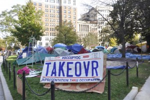 Occupy protesters at McPherson Square interact peacefully with U.S. Park Police.