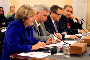 Panelists Wendy Spencer, Coleman Nee, Mike Monroe and Eric Weingartner testify before the Senate Committee on Veterans' Affairs on Wednesday.  (Jennifer-Leigh Oprihory/MEDILL)