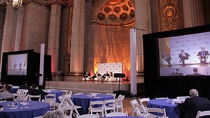 (from left) Ashley Tellis from the Carnegie Endowment for International Peace, Seth Jones from the RAND Corporation and Frederick Kagan from the American Enterprise Institute speak to Lara Logan from CBS News about U.S. troop withdrawal from Afghanistan. Tanvi Misra/Medill 