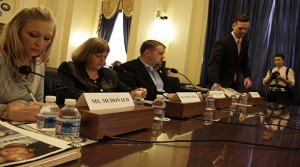 Heather McDonald, widow of Scott McDonald, a U.S. army veteran who died of prescription medication overdose,  prepares her testimony at the House subcommittee for Veterans. 