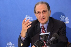 James Zogby discusses American public opinion about Arabs and Muslims at the Arab American Institute. Alix Hines/MEDILL