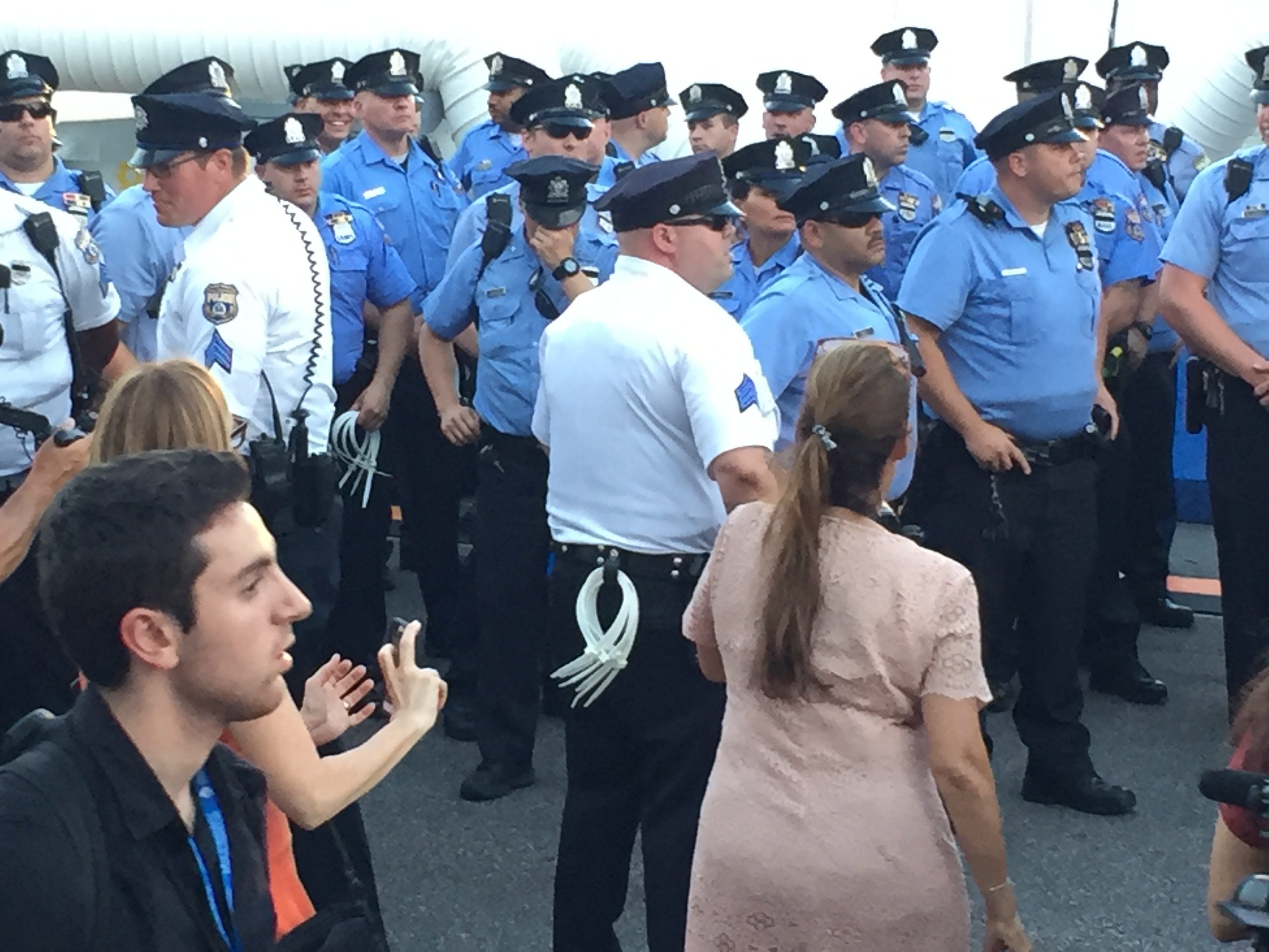 Bernie Sanders supporters protest inside media pavilion drawing police and media