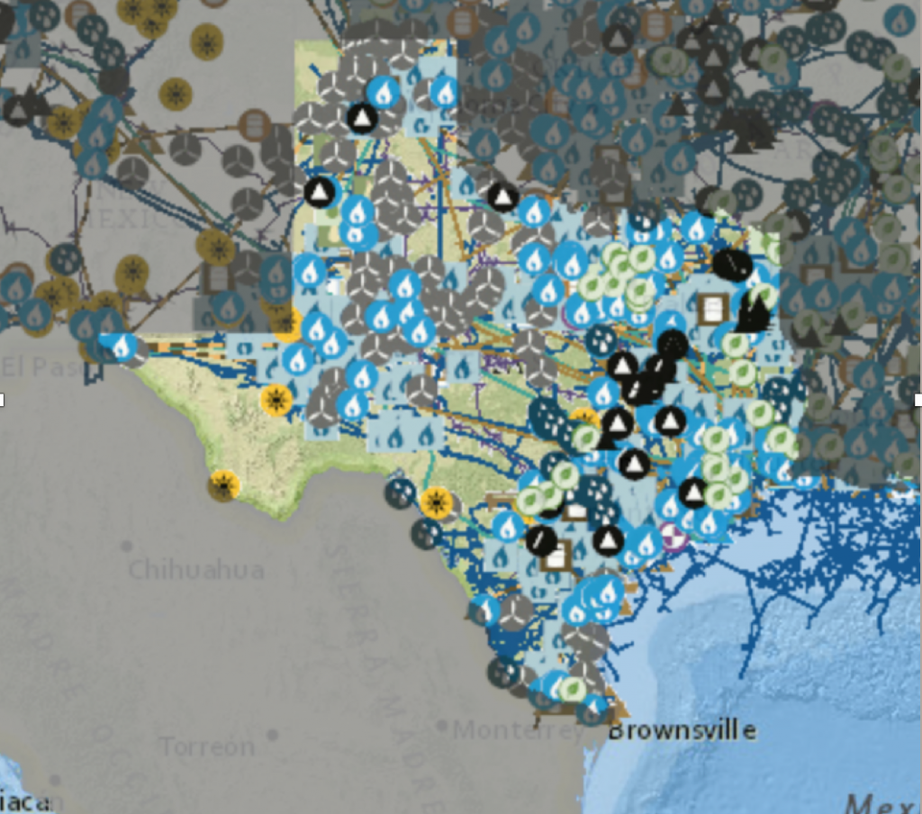 Map showing coal, oil, and gas production in Texas. Courtesy of US Energy Information Administration 