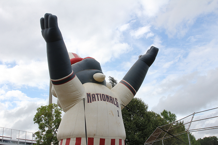 Looks like “Uncle Slam” is praying the rainy clouds away so the P-Nats can play.
